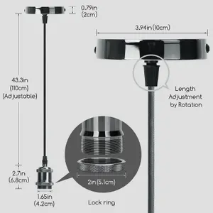 Aigostar Black Chrome Pendant Light Fitting, compatible with E27 Lamp Holder