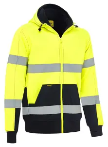 BISLEY WORKWEAR TAPED HI VIS ZIP FLEECE HOODIE WITH SHERPA LINING  YELLOW 6XL