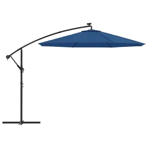 Berkfield Cantilever Umbrella with LED Lights and Steel Pole 300 cm Azure