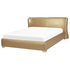 Leather EU King Size Bed Gold PARIS