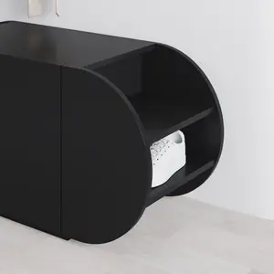 Decortie Modern Pozy Shoe Bench Storage Black 110(W)cm Oval Shape 3-Door Minimal Organiser for Office, Hallway