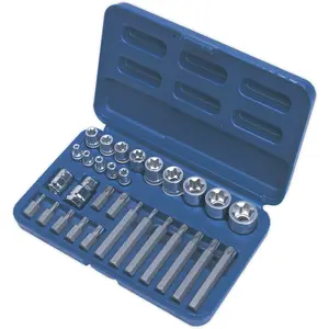 30pc TRX Star Socket & Hex Bit Set - 1/4" 3/8" 1/2" Square Drive - Male & Female