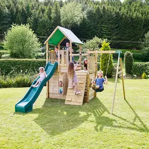 Rebo Modular Wooden Climbing Frame Adventure Playset - M8 plus Ramp & Double Swing