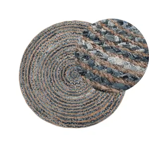 Round Area Rug Braided 120 cm Blue and Beige MASLAK