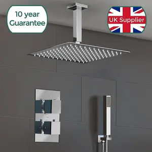 Nes Home Temel Bathroom Concealed Thermostatic Shower Mixer Valve Square Slim Shower Head