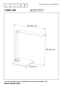 Lucide Vario Led Modern Desk Lamp - LED Dim to warm - 1x8W 2700K/6000K - White