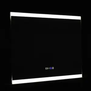 Rectangular Frameless Anti-Fog Dimmable LED Vanity Bathroom Mirror with Clock 80x60cm