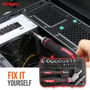 Hi-Spec 61pc 1/4 inch Driver Bit & Socket Set with Ratchet Screwdriver Handles. Torx, Hex & Small Precision Screw Bits