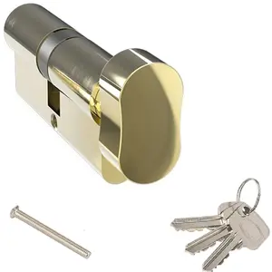 Door Lock with Keys Thumb Turn Euro Cylinder Barrel Lock Polished Brass 45/45 L(90mm)