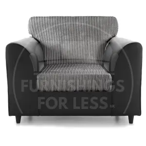 Luxor Jumbo Cord 3 + 1 + 1 Fabric 3 Piece Sofa Suite - Fullback Black and Grey