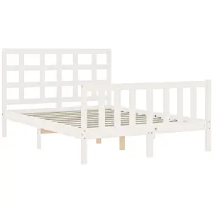 Berkfield Bed Frame with Headboard White Double Solid Wood