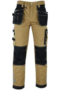 MS9 Mens Hi Viz Cargo Combat Holster Pockets Tactical Working Work Trouser Trousers Pants Jeans E1, Khaki - 38W/32L