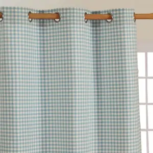 Homescapes Blue Cotton Gingham Eyelet Curtains 137 x 182 cm