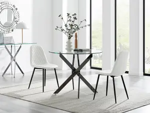 Furniturebox UK Novara 100cm Round Black Leg Dining Table & 2 White Corona Black Leg Chairs