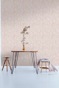 Boutique Silhouette sprig Pink Rose gold effect Floral Embossed Wallpaper Sample