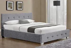 5ft King Sized Grey Fabric Bed with Storage