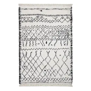 Black/White Kilim Modern Shaggy Moroccan Easy to Clean Abstract Geometric Rug For Dining Room-160cm X 230cm