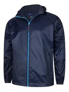 Uneek - Unisex Active Jacket - Superstrong Lightweight 100% Nylon Waterproof Coat - Navy/Surf Blue - Size 2XL