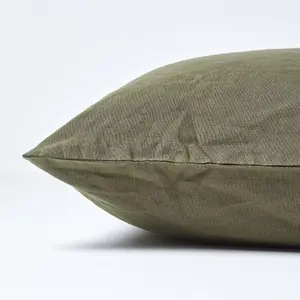 Homescapes Khaki Green European Linen Pillowcase, 60 x 60 cm