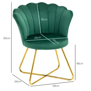 HOMCOM Accent Chair, Velvet Armchair with Lotus Backrest, Steel Legs, Green