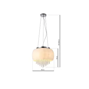 Milagro Nova Chrome Pendant Lamp 40CM Elegant Cream Glass Shade Housing Delicate Suspended Crystals