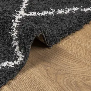 Shaggy Rug PAMPLONA High Pile Modern Black and Cream 80x150 cm