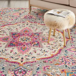 Grey Multi Floral Traditional Persian Luxurious Easy to Clean Rug for Living Room Bedroom and Dining Room-201cm X 290cm