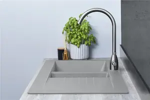 Liquida KAV150CG 1.5 Bowl Composite Reversible Grey Kitchen Sink And Waste Kit