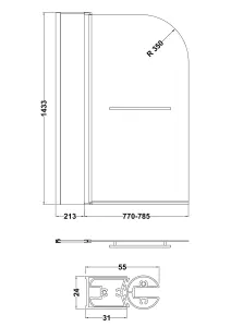 Bath Suite -1700x700mm Round Bath, Front Panel, Round Screen with Fixed Panel and Rail