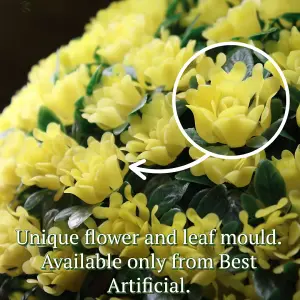 Pair of Best Artificial 23cm Yellow Rose Hanging Basket Flower Topiary Ball - Suitable for Outdoor Use - Weather & Fade Resistant