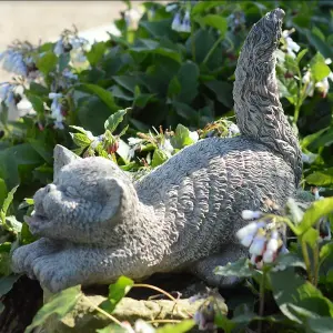 Stone Cast Tail Up Cat Sculpture