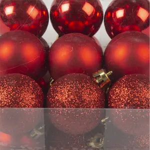 100 Piece Shatterproof Christmas Bauble Set Red