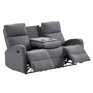 3 Seater Manual Reclining Sofa with Two Cup Holders in Dark Grey Fabric - Parma