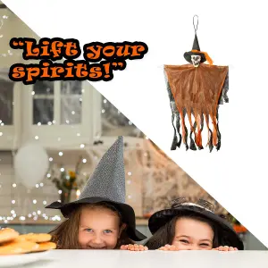 Hanging Skeleton Halloween Decoration With Light Up Eyes Trick or Treat  Orange