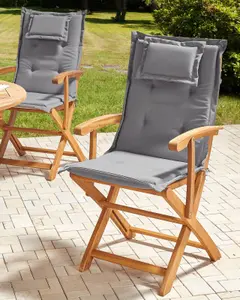 Set of 2 Garden Chairs with Cushions MAUI II Acacia Wood Graphite Grey