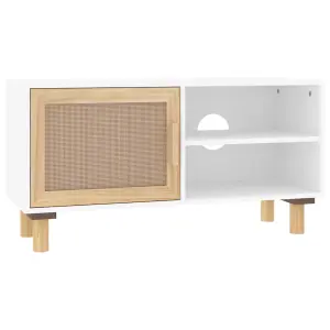 Berkfield TV Cabinet White 80x30x40 cm Solid Wood Pine and Natural Rattan