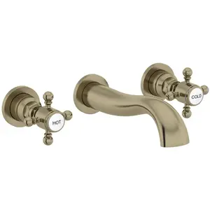 ENKI Camberley Antique Brass 3-Hole Wall Mounted Brass Basin Mixer Tap BT3205