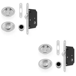 2 PACK - Sliding Pocket Door Lock & Latch Set - Satin Chrome Rounded Forend Finger Pull