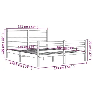 Berkfield Bed Frame Grey Solid Wood Pine 135x190 cm 4FT6 Double