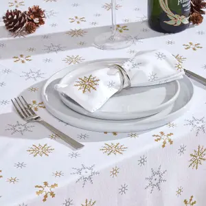 Homescapes Gold Snowflake Christmas Tablecloth 137 x 137 cm