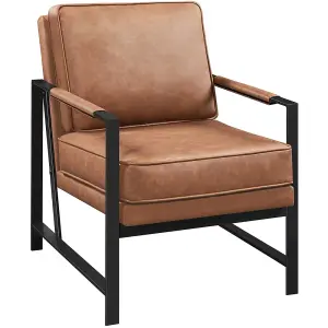 Yaheetech Light Brown Upholstered Faux Leather Accent Chair Retro Armchair