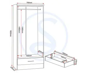 Nevada 2 Door 1 Drawer Wardrobe in White Gloss