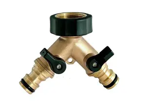 garden /patio watering, solid brass two way tap splitter/manifold