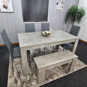 Grey Dining Table (140x80x75 cm) with 4 Chairs and 1 Bench Kitchen Dining Set of 6