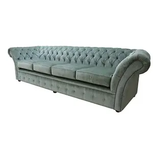 Chesterfield 4 Seater Sofa Settee Velluto Lawn Green Fabric In Balmoral Style