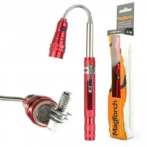 MagTorch Magnetic Torch with Extendable Flexible LED Light for DIY, Crafts, Carpentry and Tradesmen - Red