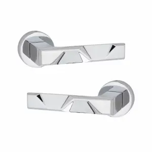 6 Pair Nova Design Door Handles Round Rose Polished Chrome Finish