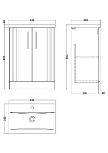 Retro 2 Door Floor Standing Vanity Unit with Mid-Edge 1 Tap Hole Ceramic Basin - 600mm - Satin White - Balterley