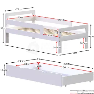 Junior Vida Taurus White Toddler Bed With Underbed Drawer Storage, 140 x 70cm