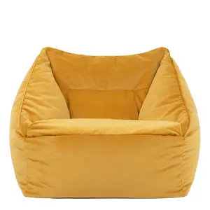 icon Natalia Velvet Armchair Bean Bag and Pouffe Set Ochre Yellow Giant Bean Bag Chair